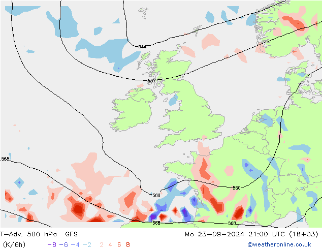 T-Adv. 500 hPa GFS Pzt 23.09.2024 21 UTC