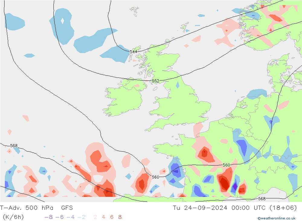 T-Adv. 500 hPa GFS wto. 24.09.2024 00 UTC