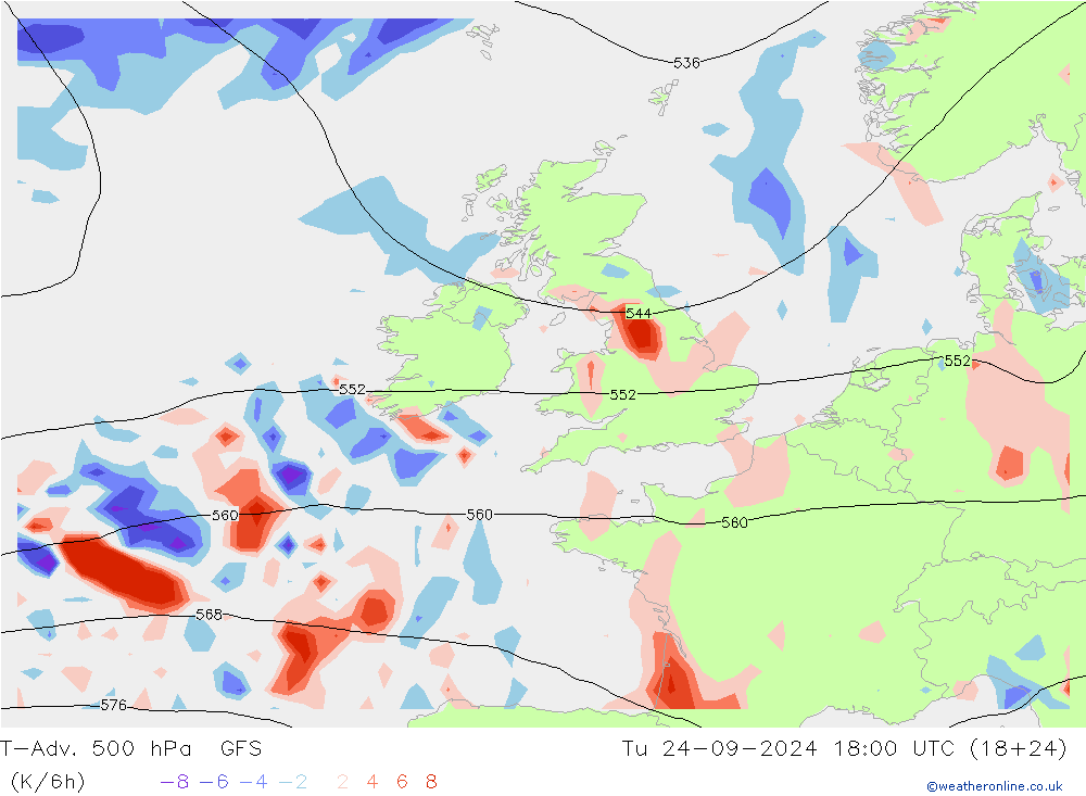 T-Adv. 500 hPa GFS Sa 24.09.2024 18 UTC