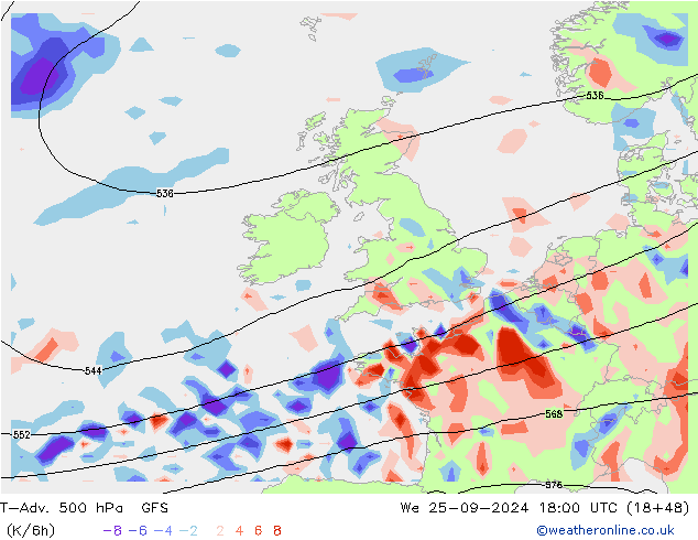 T-Adv. 500 hPa GFS St 25.09.2024 18 UTC