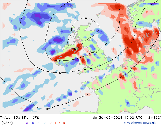 T-Adv. 850 hPa GFS Mo 30.09.2024 12 UTC