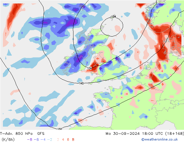 T-Adv. 850 hPa GFS Mo 30.09.2024 18 UTC