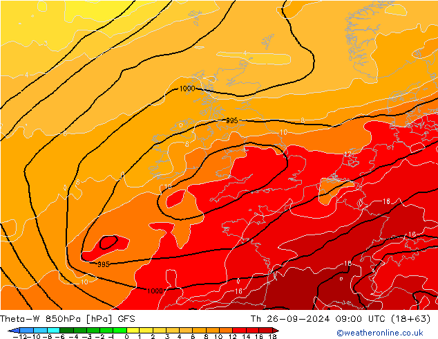 Theta-W 850hPa GFS jeu 26.09.2024 09 UTC