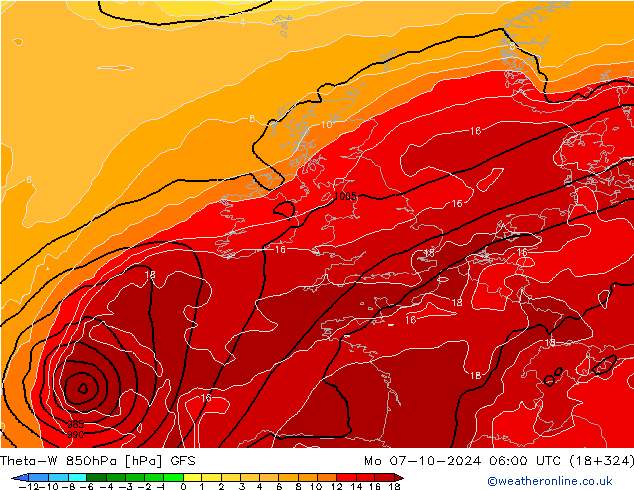 Theta-W 850hPa GFS lun 07.10.2024 06 UTC