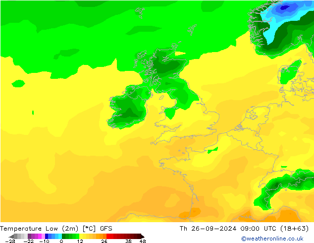 température 2m min GFS jeu 26.09.2024 09 UTC