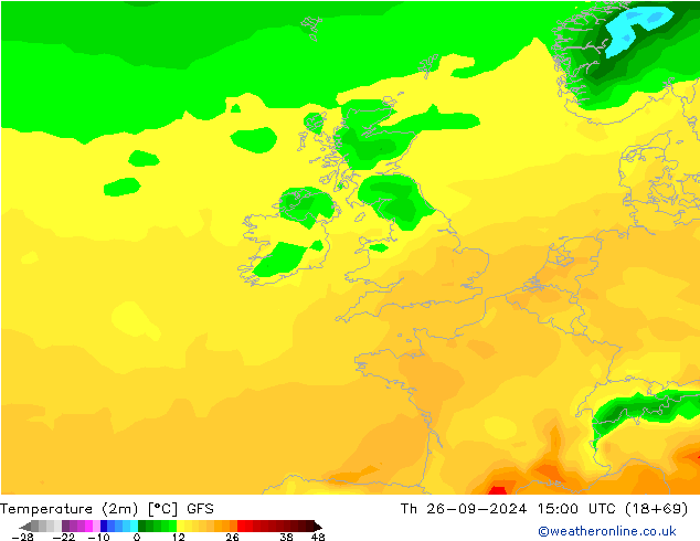 Temperature (2m) GFS Th 26.09.2024 15 UTC