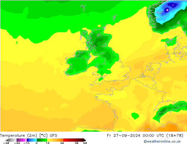 Temperature (2m) GFS Fr 27.09.2024 00 UTC