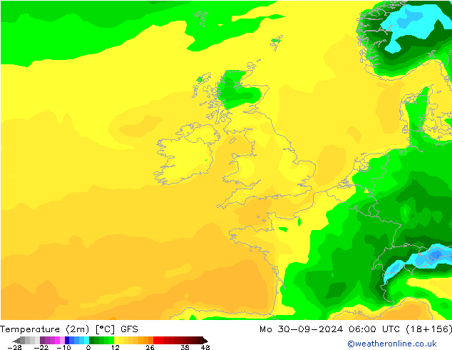 Temperature (2m) GFS Mo 30.09.2024 06 UTC