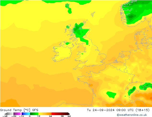 Ground Temp GFS Tu 24.09.2024 09 UTC