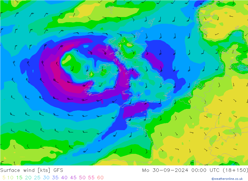 Viento 10 m GFS lun 30.09.2024 00 UTC