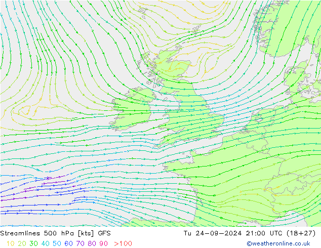 Stroomlijn 500 hPa GFS di 24.09.2024 21 UTC