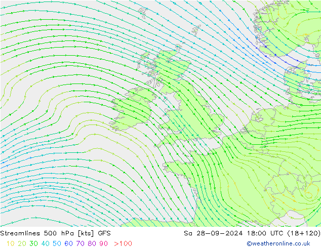 Streamlines 500 hPa GFS So 28.09.2024 18 UTC