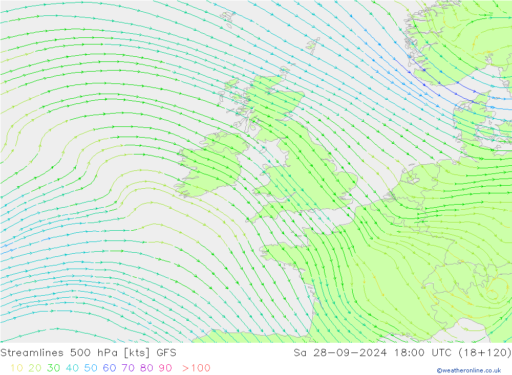 Stroomlijn 500 hPa GFS za 28.09.2024 18 UTC