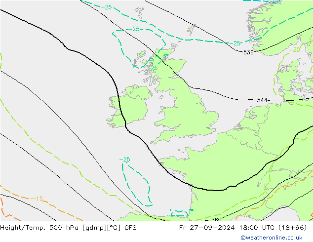 Z500/Rain (+SLP)/Z850 GFS Fr 27.09.2024 18 UTC