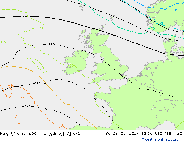 Z500/Rain (+SLP)/Z850 GFS Sa 28.09.2024 18 UTC