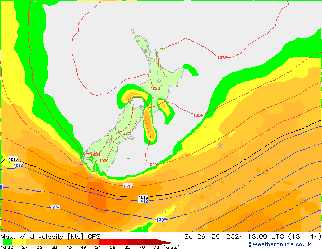 Max. wind velocity GFS Su 29.09.2024 18 UTC