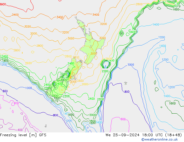 Freezing level GFS śro. 25.09.2024 18 UTC