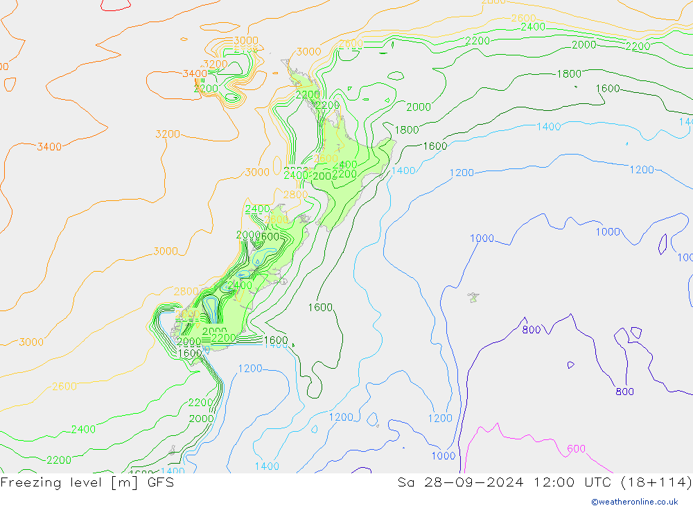 Freezing level GFS сб 28.09.2024 12 UTC