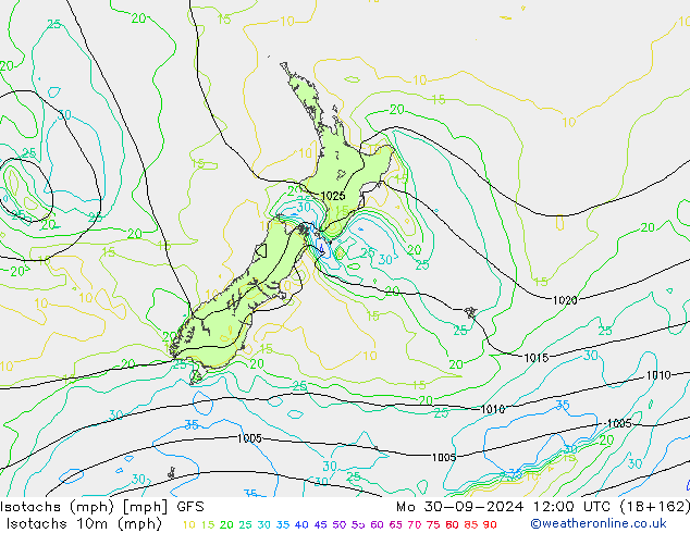 Isotachs (mph) GFS lun 30.09.2024 12 UTC