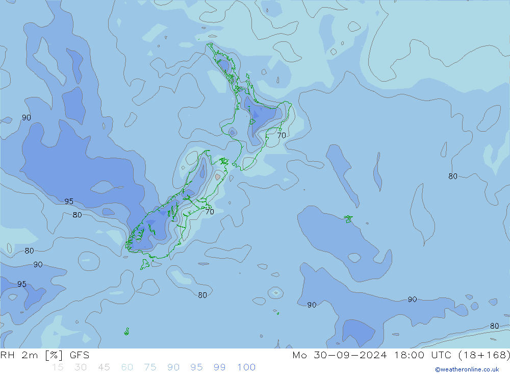 RH 2m GFS lun 30.09.2024 18 UTC