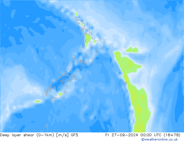 Deep layer shear (0-1km) GFS pt. 27.09.2024 00 UTC