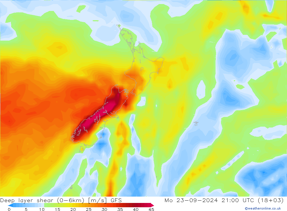 Deep layer shear (0-6km) GFS Setembro 2024