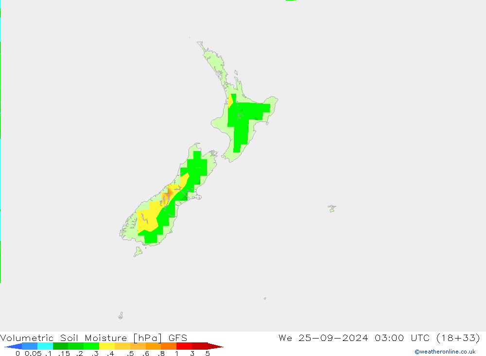 Volumetric Soil Moisture GFS mer 25.09.2024 03 UTC