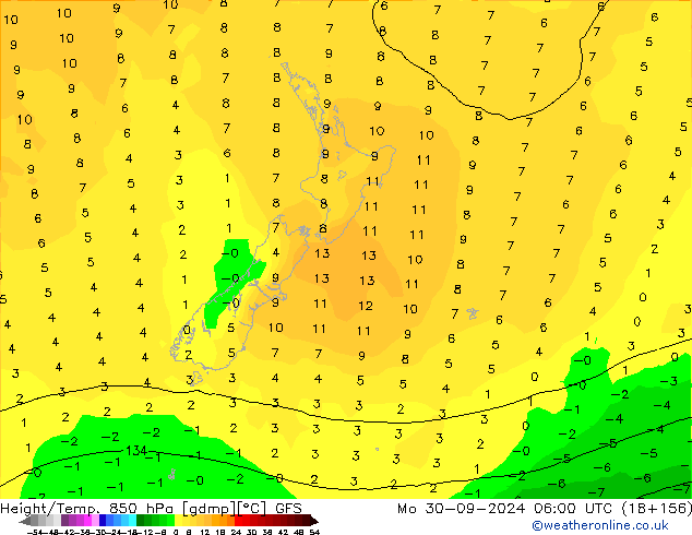 Height/Temp. 850 hPa GFS Seg 30.09.2024 06 UTC