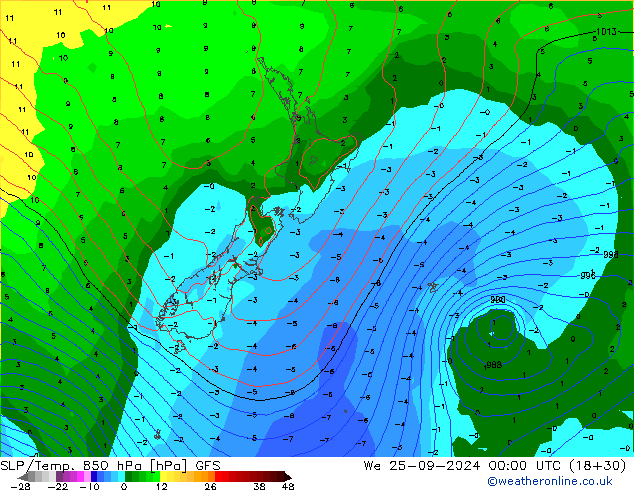 SLP/Temp. 850 hPa GFS St 25.09.2024 00 UTC