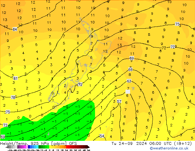 Height/Temp. 925 hPa GFS Tu 24.09.2024 06 UTC