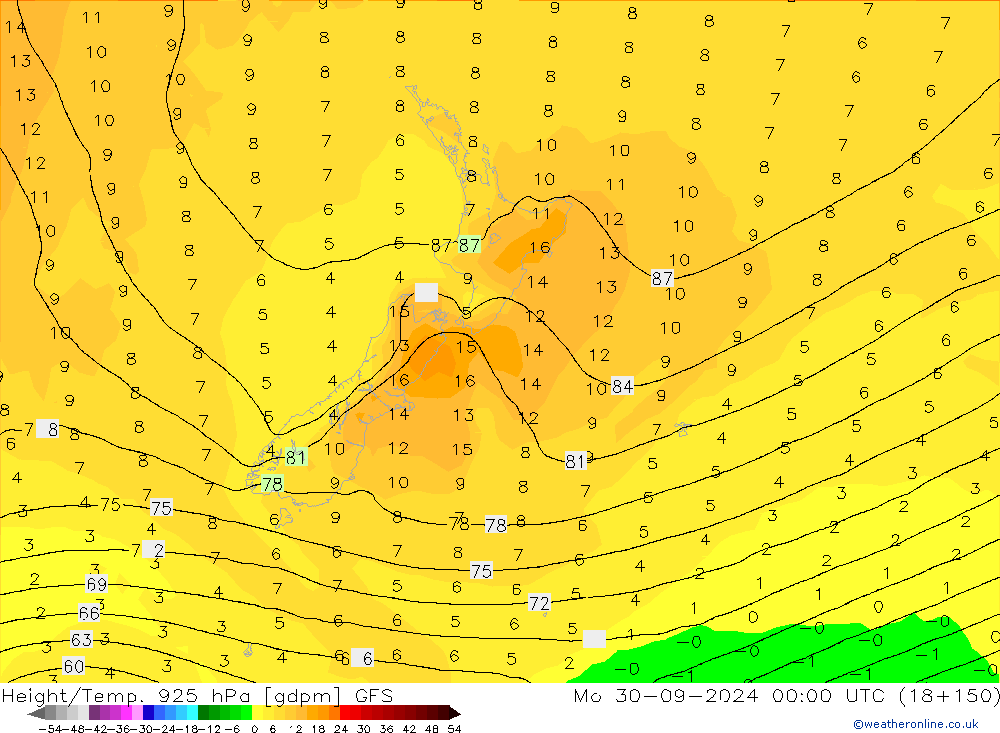 Height/Temp. 925 hPa GFS  30.09.2024 00 UTC