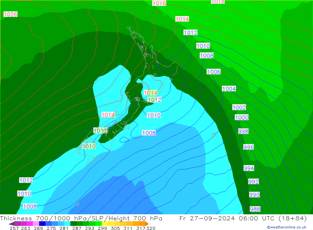 700-1000 hPa Kalınlığı GFS Cu 27.09.2024 06 UTC