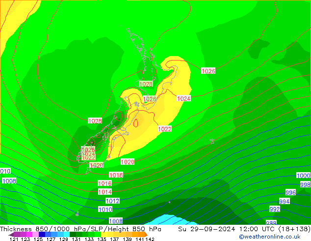 Thck 850-1000 hPa GFS nie. 29.09.2024 12 UTC