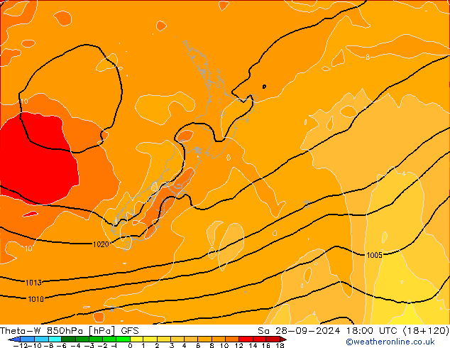 Theta-W 850hPa GFS Sa 28.09.2024 18 UTC