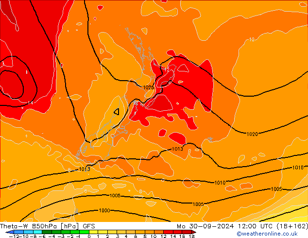 Theta-W 850hPa GFS lun 30.09.2024 12 UTC