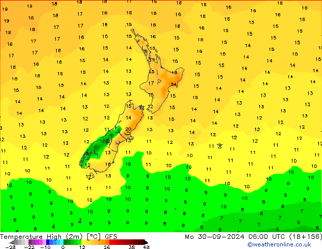 temperatura máx. (2m) GFS Seg 30.09.2024 06 UTC