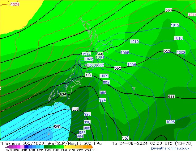 Thck 500-1000hPa GFS mar 24.09.2024 00 UTC