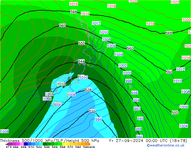 Thck 500-1000hPa GFS ven 27.09.2024 00 UTC