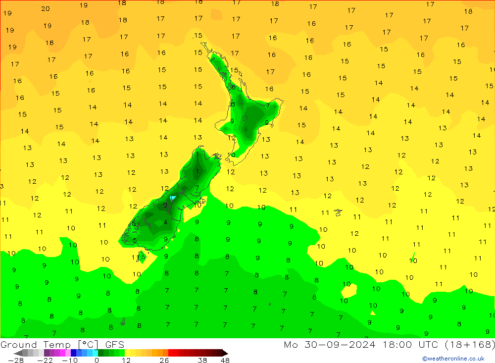 Temp. al suolo GFS lun 30.09.2024 18 UTC