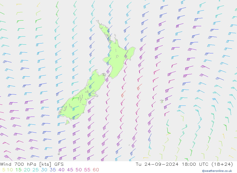 Wind 700 hPa GFS Tu 24.09.2024 18 UTC