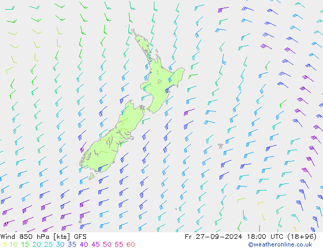 ветер 850 гПа GFS пт 27.09.2024 18 UTC