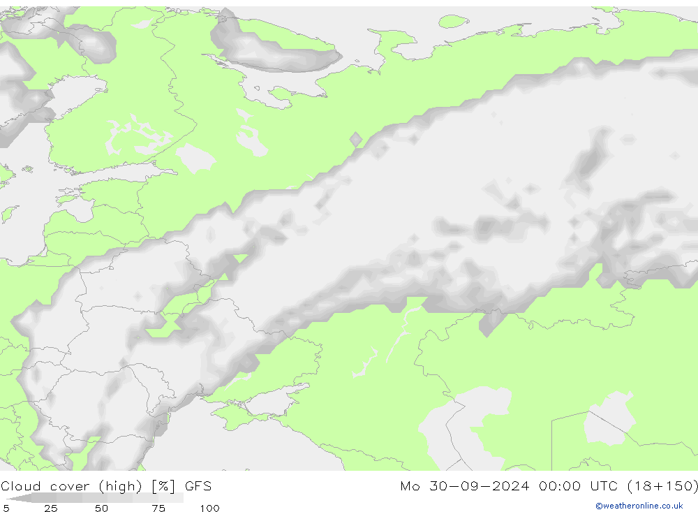 Cloud cover (high) GFS Mo 30.09.2024 00 UTC