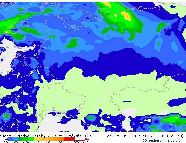 Storm Relative Helicity GFS We 25.09.2024 09 UTC