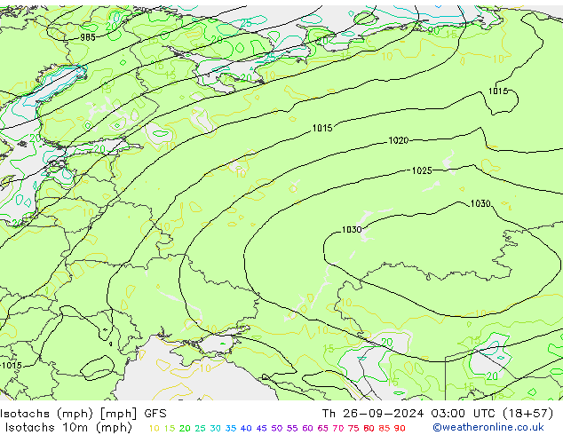 Isotachen (mph) GFS do 26.09.2024 03 UTC