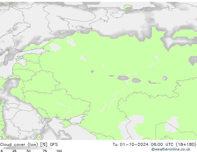 nízká oblaka GFS Út 01.10.2024 06 UTC