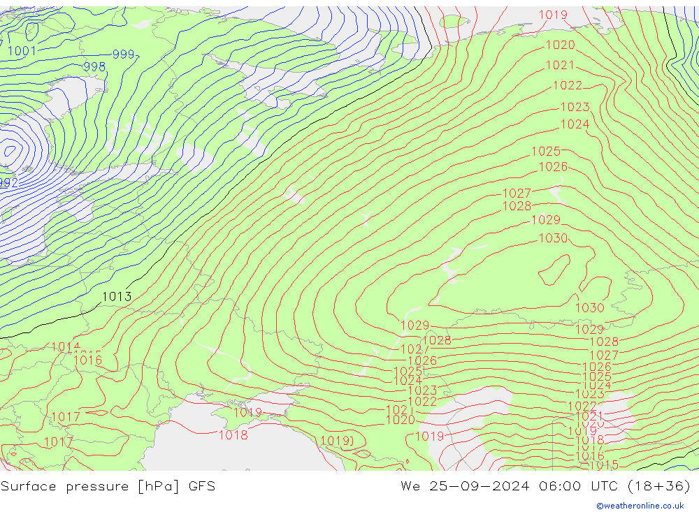 Luchtdruk (Grond) GFS wo 25.09.2024 06 UTC