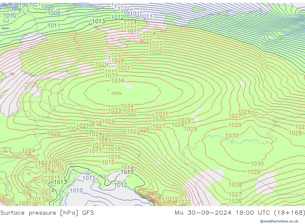 приземное давление GFS пн 30.09.2024 18 UTC