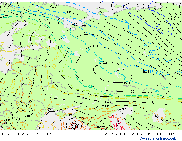 Theta-e 850hPa GFS Seg 23.09.2024 21 UTC