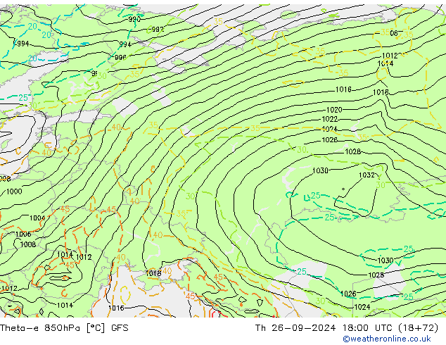 Theta-e 850hPa GFS Th 26.09.2024 18 UTC