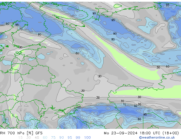 RH 700 hPa GFS Mo 23.09.2024 18 UTC